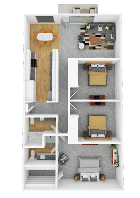 Floor plan for 3 beds, 2 baths, 1280 sqft
